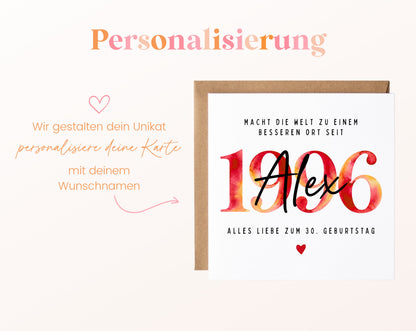 Personalisierte Geburtstagskarte Jahrgang 1996 – Beispiel der Namenspersonalisierung
