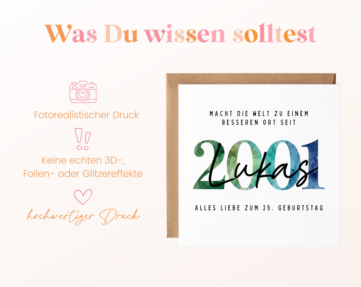 Personalisierte Geburtstagskarte Jahrgang 2001 – Informationen zur Geburtstagskarte