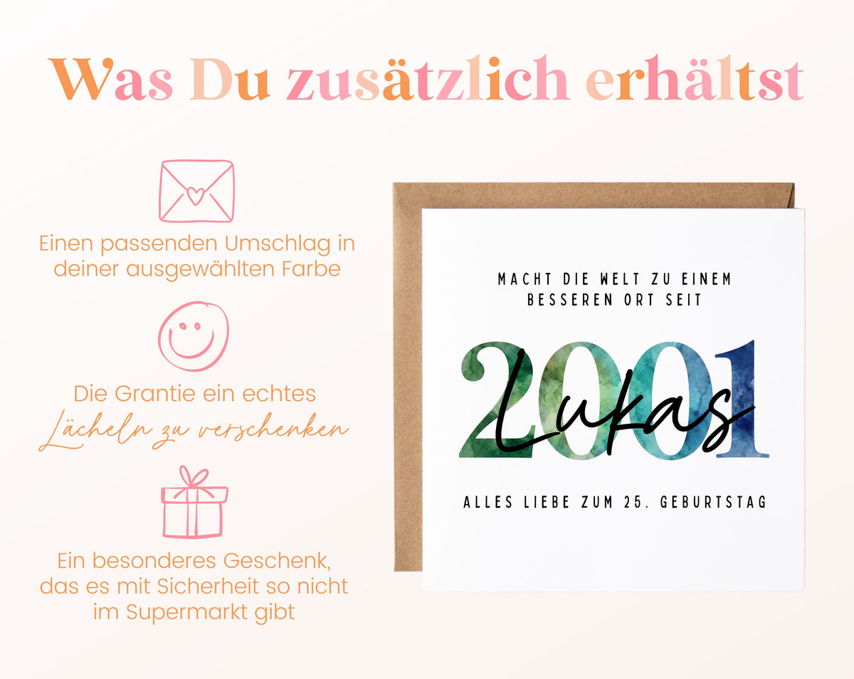 Personalisierte Geburtstagskarte Jahrgang 2001 – Weitere Informationen zur Karte