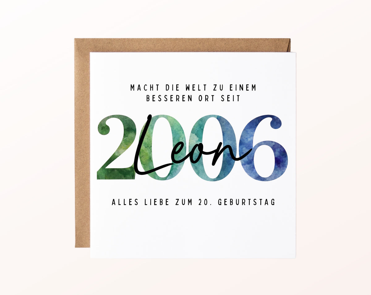 Personalisierte Geburtstagskarte Jahrgang 2006 – Karte mit Umschlag und Beispielname