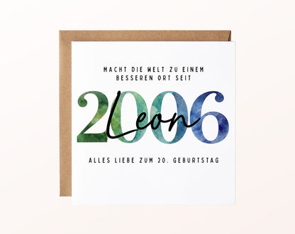 Personalisierte Geburtstagskarte Jahrgang 2006 – Karte mit Umschlag und Beispielname