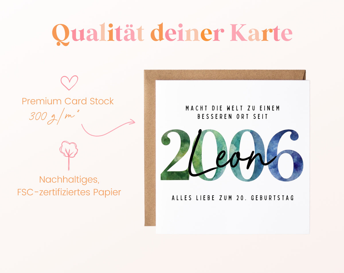Personalisierte Geburtstagskarte Jahrgang 2006 – Kartenpapier mit 300 g/m²