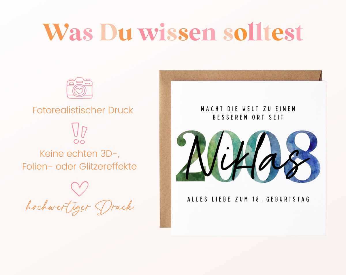 Personalisierte Geburtstagskarte Jahrgang 2008 – Informationen zur Geburtstagskarte