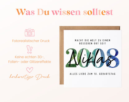 Personalisierte Geburtstagskarte Jahrgang 2008 – Informationen zur Geburtstagskarte