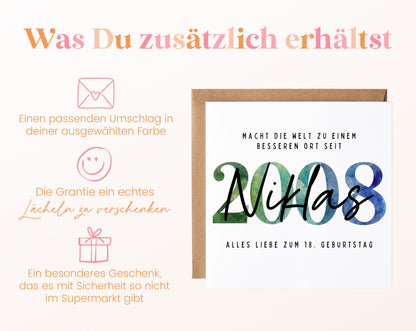 Personalisierte Geburtstagskarte Jahrgang 2008 – Weitere Informationen zur Karte