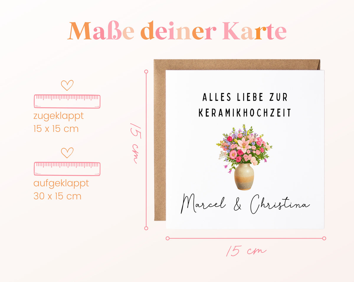 Blumenvase-Karte zur Keramikhochzeit – Maße