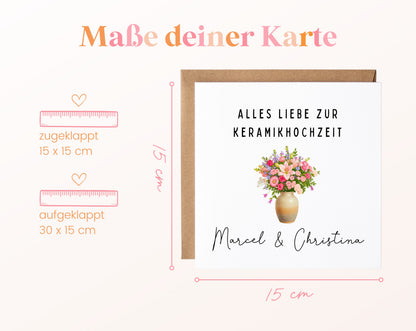 Blumenvase-Karte zur Keramikhochzeit – Maße