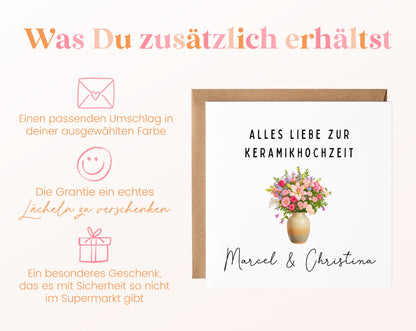 Blumenvase-Karte zur Keramikhochzeit – Lieferumfang