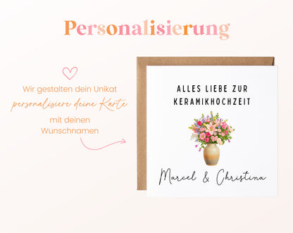 Blumenvase-Karte zur Keramikhochzeit – Personalisierung mit Beispielnamen