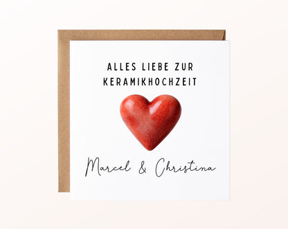 Keramikherz-Karte zur Keramikhochzeit – Produktansicht