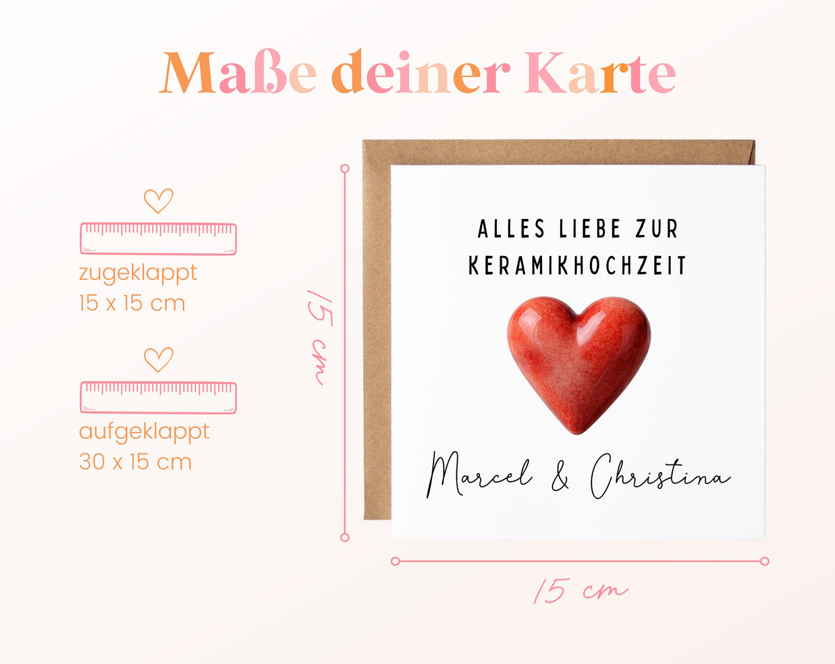 Keramikherz-Karte zur Keramikhochzeit – Maße