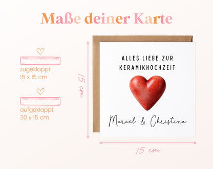 Keramikherz-Karte zur Keramikhochzeit – Maße