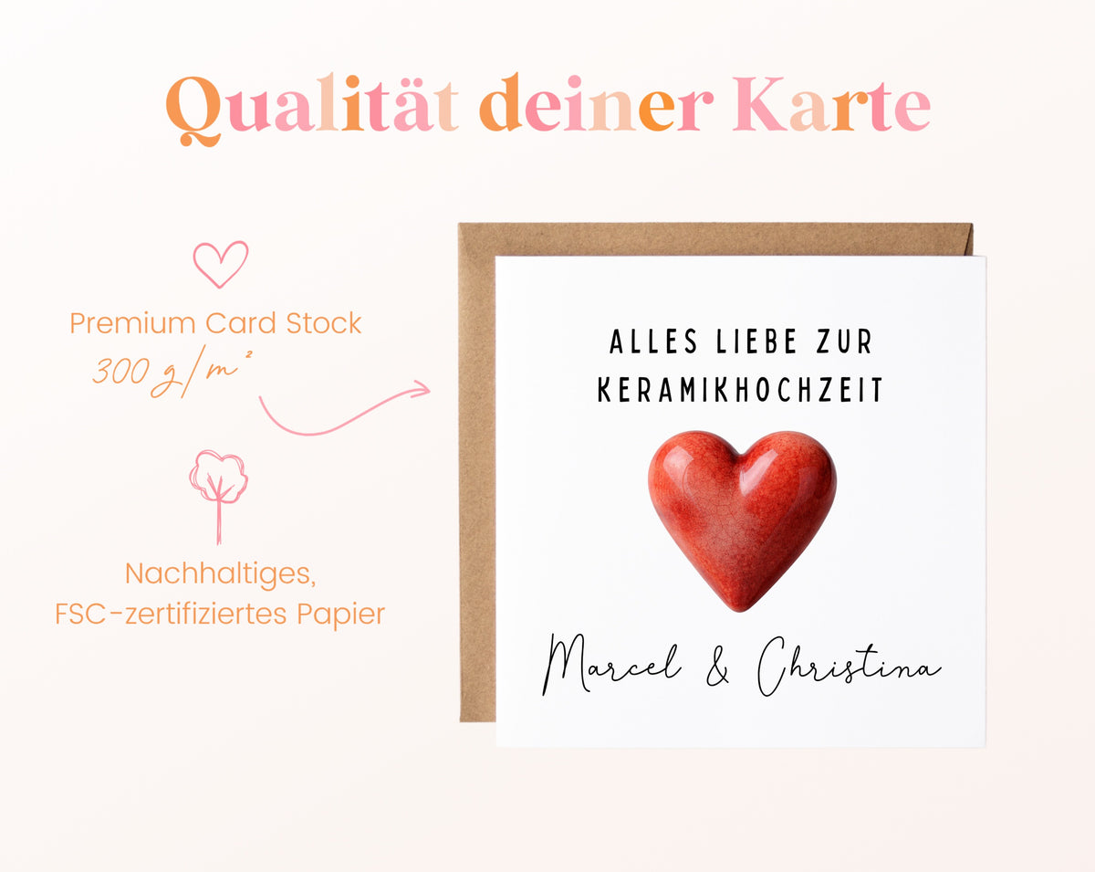 Keramikherz-Karte zur Keramikhochzeit – Qualitätsangaben