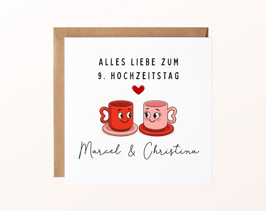Tassenpaar-Karte zur Keramikhochzeit – Produktansicht