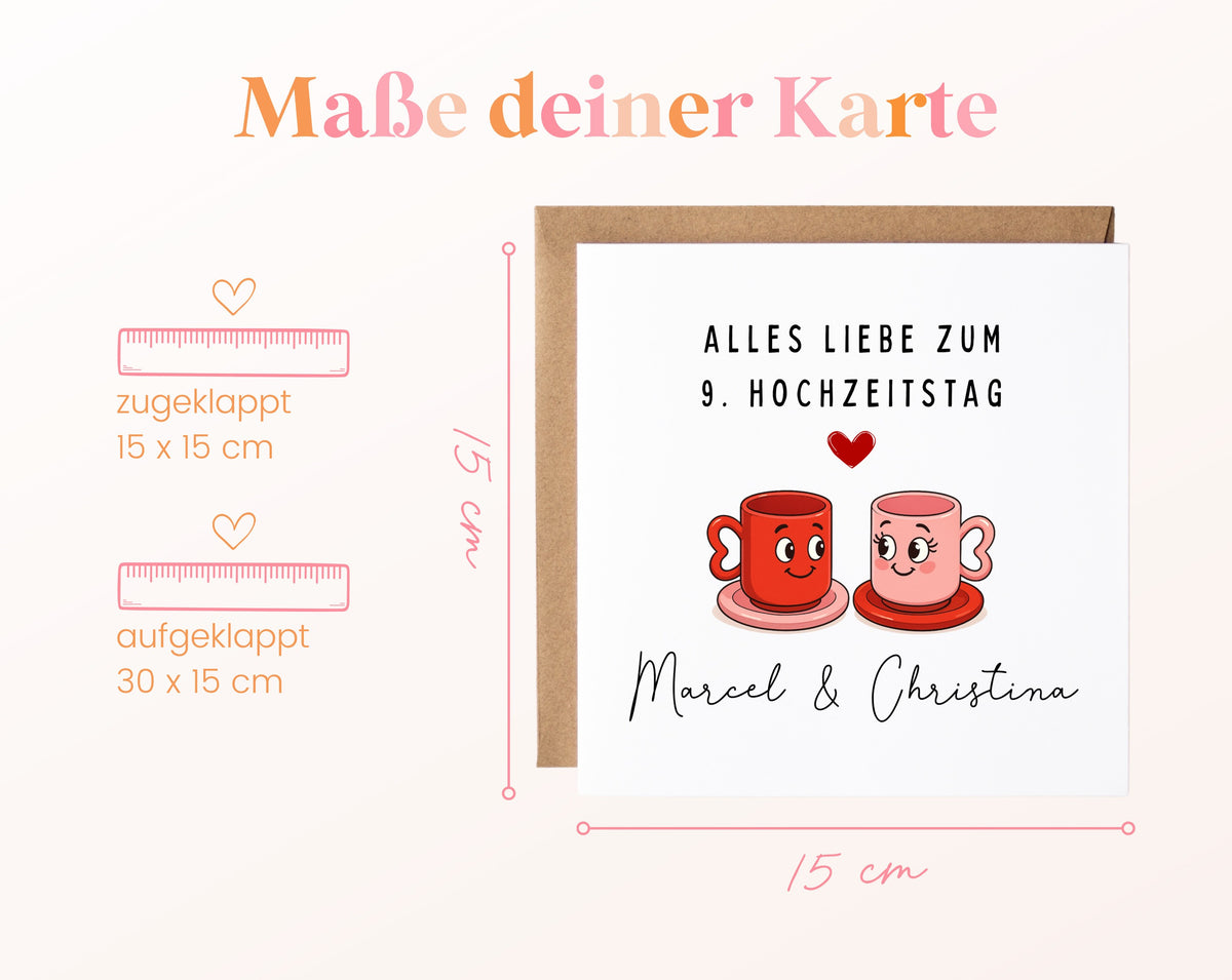 Tassenpaar-Karte zur Keramikhochzeit – Maße