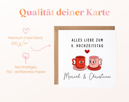 Tassenpaar-Karte zur Keramikhochzeit – Qualitätsangaben
