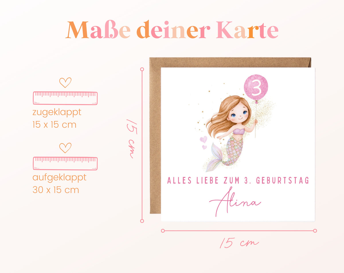 Meerjungfrau mit rosa Ballon – Kartenformat 15 × 15 cm