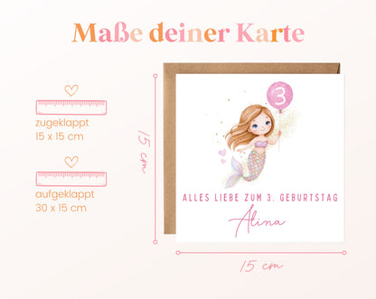 Meerjungfrau mit rosa Ballon – Kartenformat 15 × 15 cm