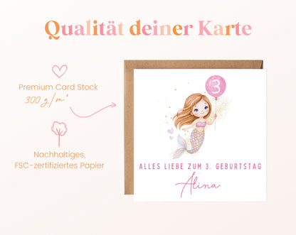 Meerjungfrau mit rosa Ballon – Kartenpapier 300 g/m²