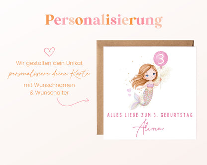 Meerjungfrau mit rosa Ballon – Personalisierung mit Namen und Alter
