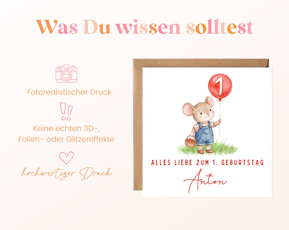 Erdbeermaus mit rotem Ballon – Hinweise zur Karte