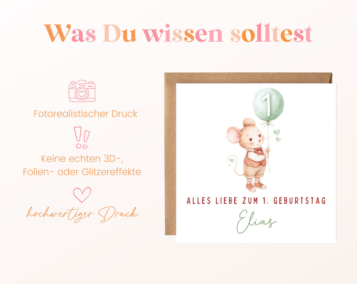 Pastellmaus mit grünem Ballon – Hinweise zur Karte