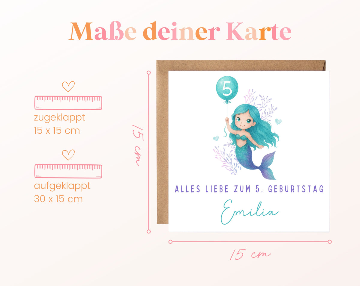 Meerjungfrau mit türkisen Haaren – Kartenformat 15 × 15 cm