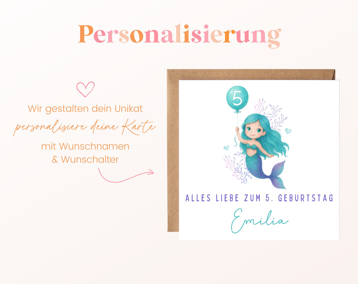 Meerjungfrau mit türkisen Haaren – Personalisierung mit Namen und Alter