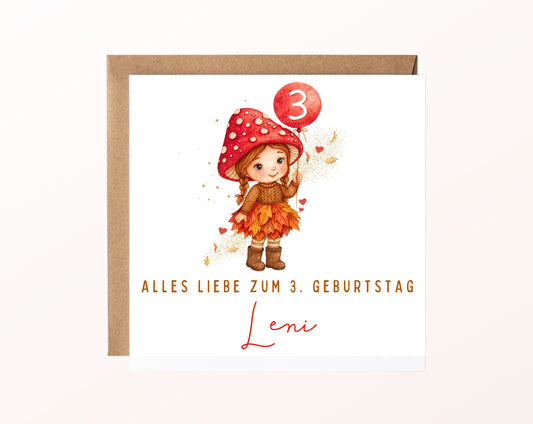 Herbstmädchen mit Pilzhut – Karte mit Umschlag