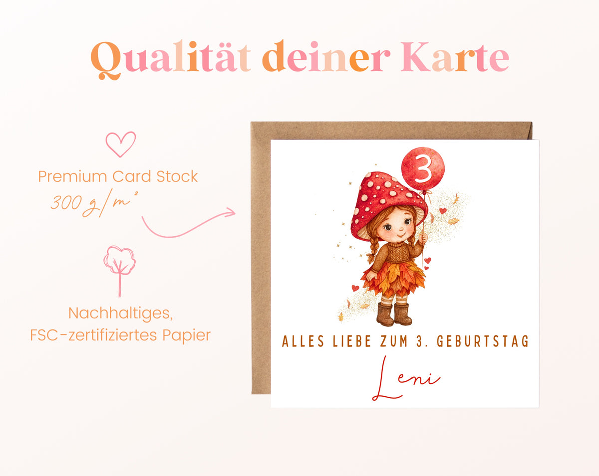 Herbstmädchen mit Pilzhut – Kartenpapier 300 g/m²