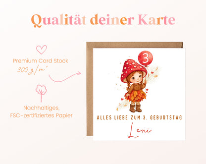 Herbstmädchen mit Pilzhut – Kartenpapier 300 g/m²
