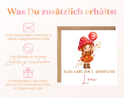 Herbstmädchen mit Pilzhut – Details zur Klappkarte