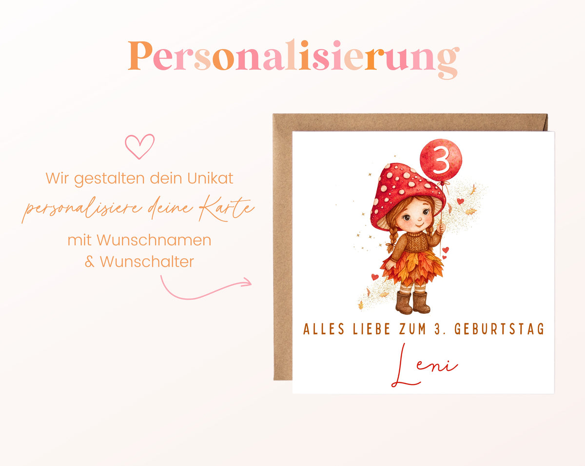 Herbstmädchen mit Pilzhut – Personalisierung mit Namen und Alter