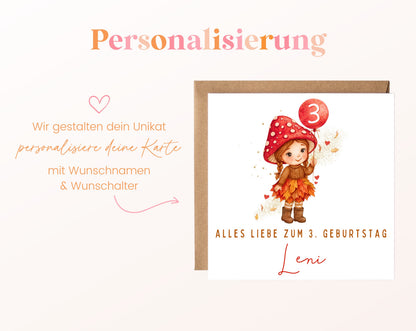 Herbstmädchen mit Pilzhut – Personalisierung mit Namen und Alter