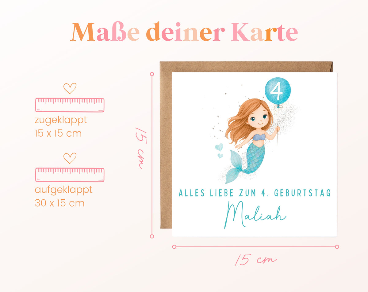 Meerjungfrau mit blauem Ballon – Kartenformat 15 × 15 cm