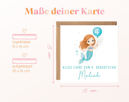 Meerjungfrau mit blauem Ballon – Kartenformat 15 × 15 cm