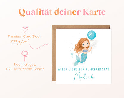 Meerjungfrau mit blauem Ballon – Kartenpapier 300 g/m²