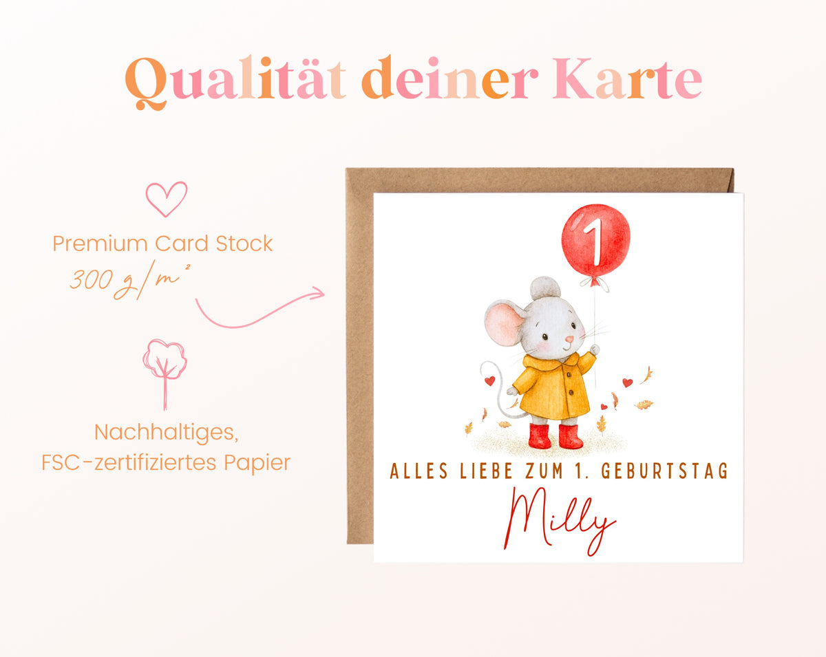 Maus mit gelbem Regenmantel – Kartenpapier 300 g/m²