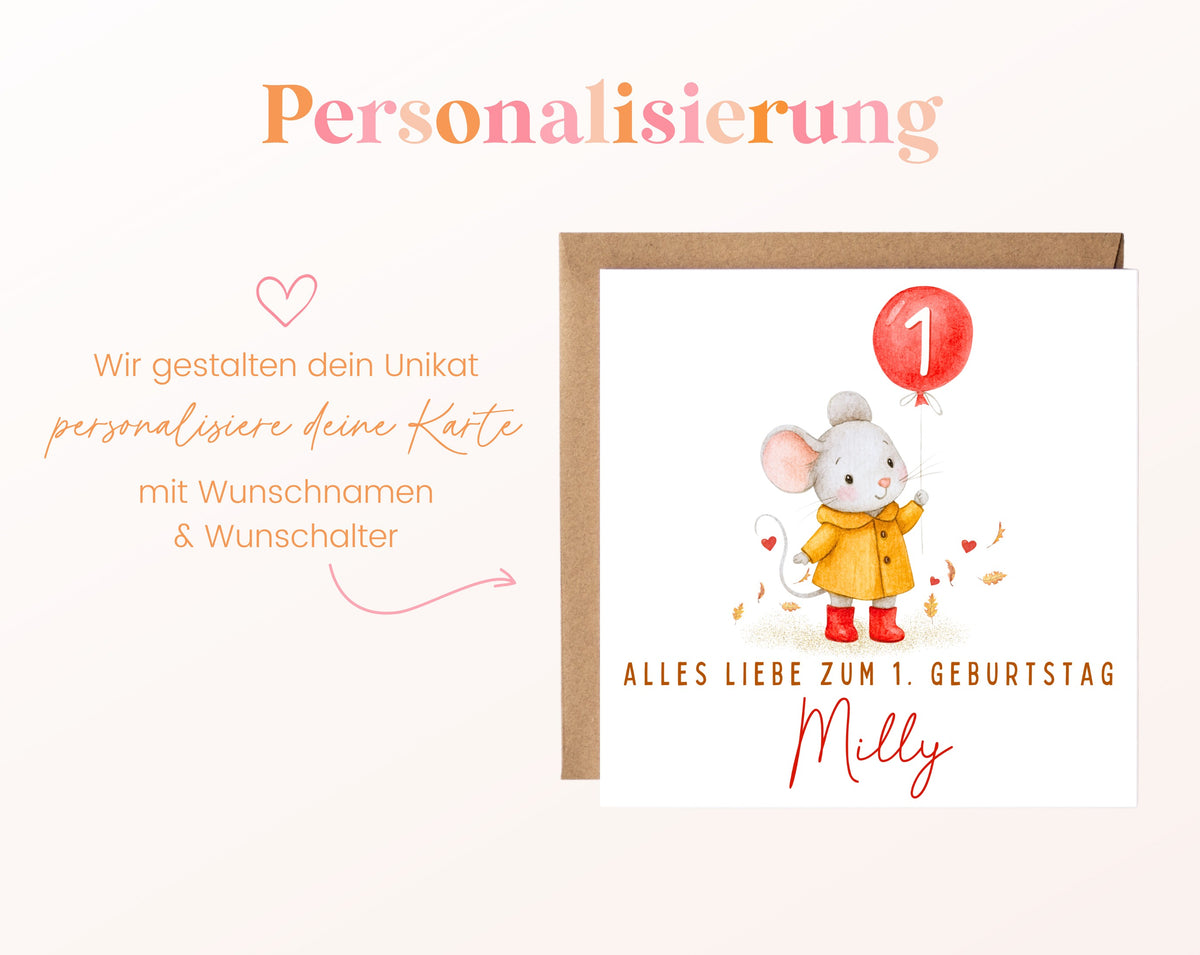 Maus mit gelbem Regenmantel – Personalisierung mit Namen und Alter