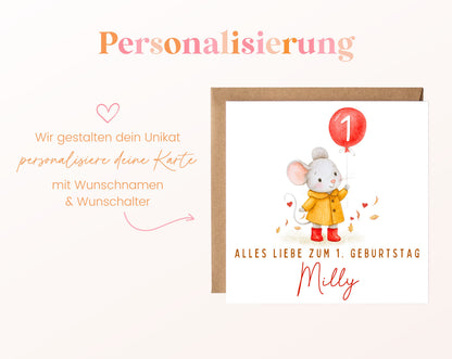 Maus mit gelbem Regenmantel – Personalisierung mit Namen und Alter
