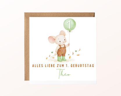 Maus mit grünen Gummistiefeln – Karte mit Umschlag