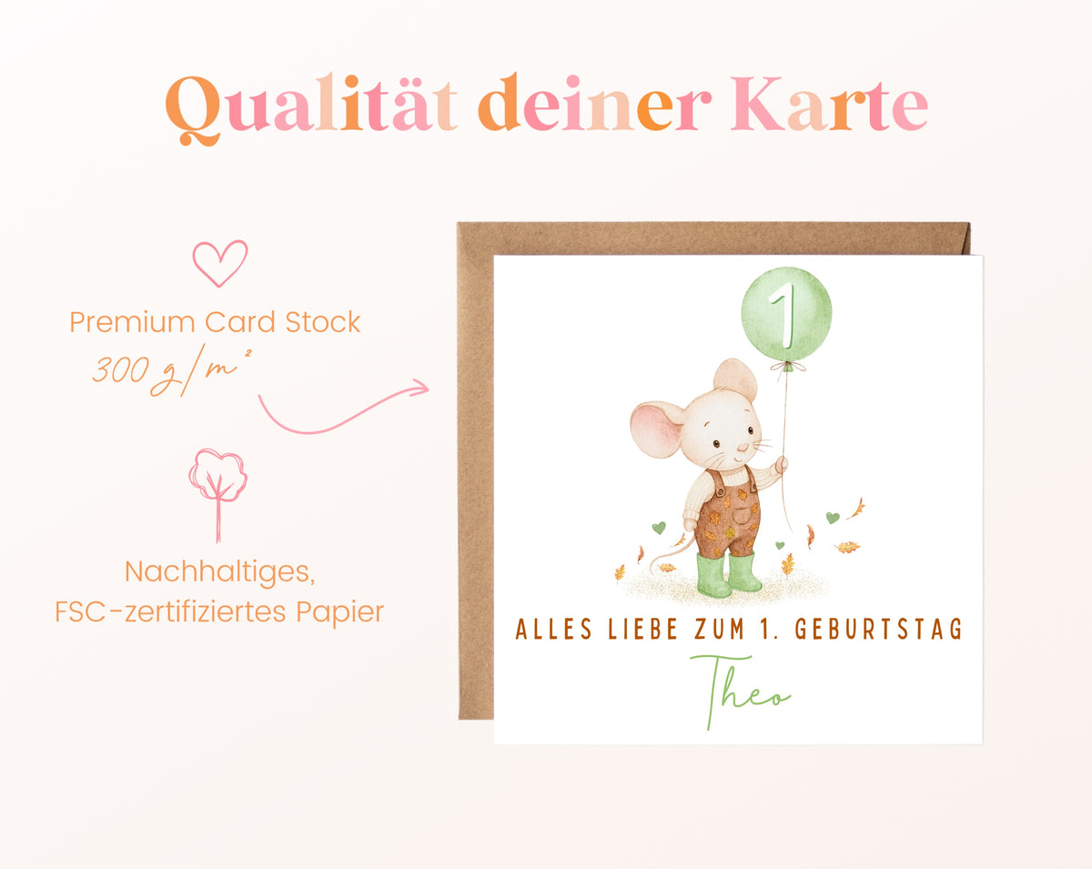 Maus mit grünen Gummistiefeln – Kartenpapier 300 g/m²