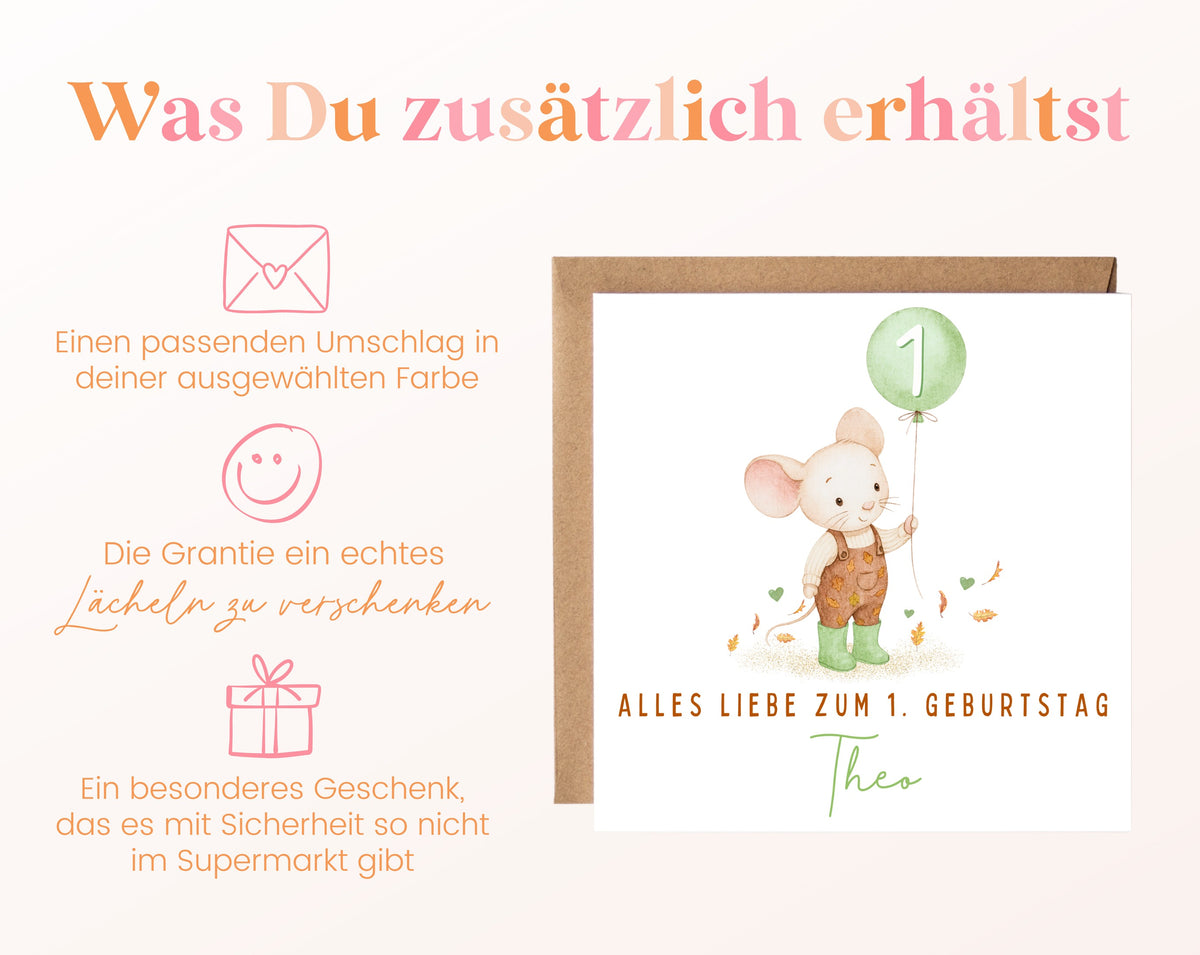 Maus mit grünen Gummistiefeln – Details zur Klappkarte