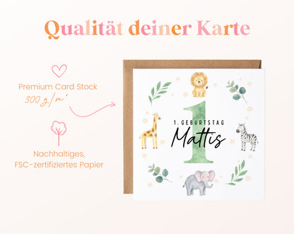 Personalisierte Kindergeburtstagskarte Safari-Tiere – Produktinformationen