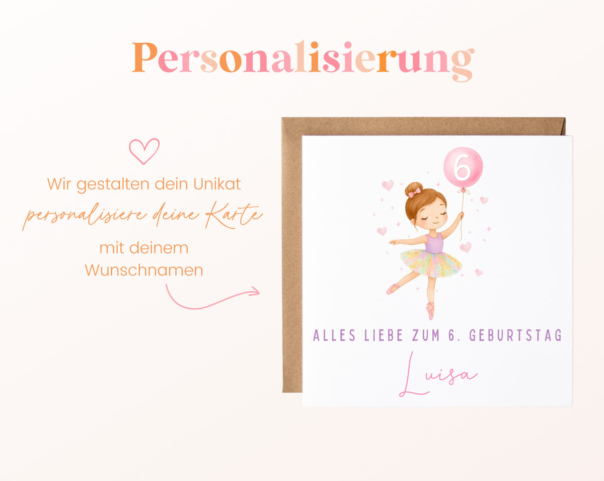 Kindergeburtstagskarte Ballerina mit Wunschname personalisierbar