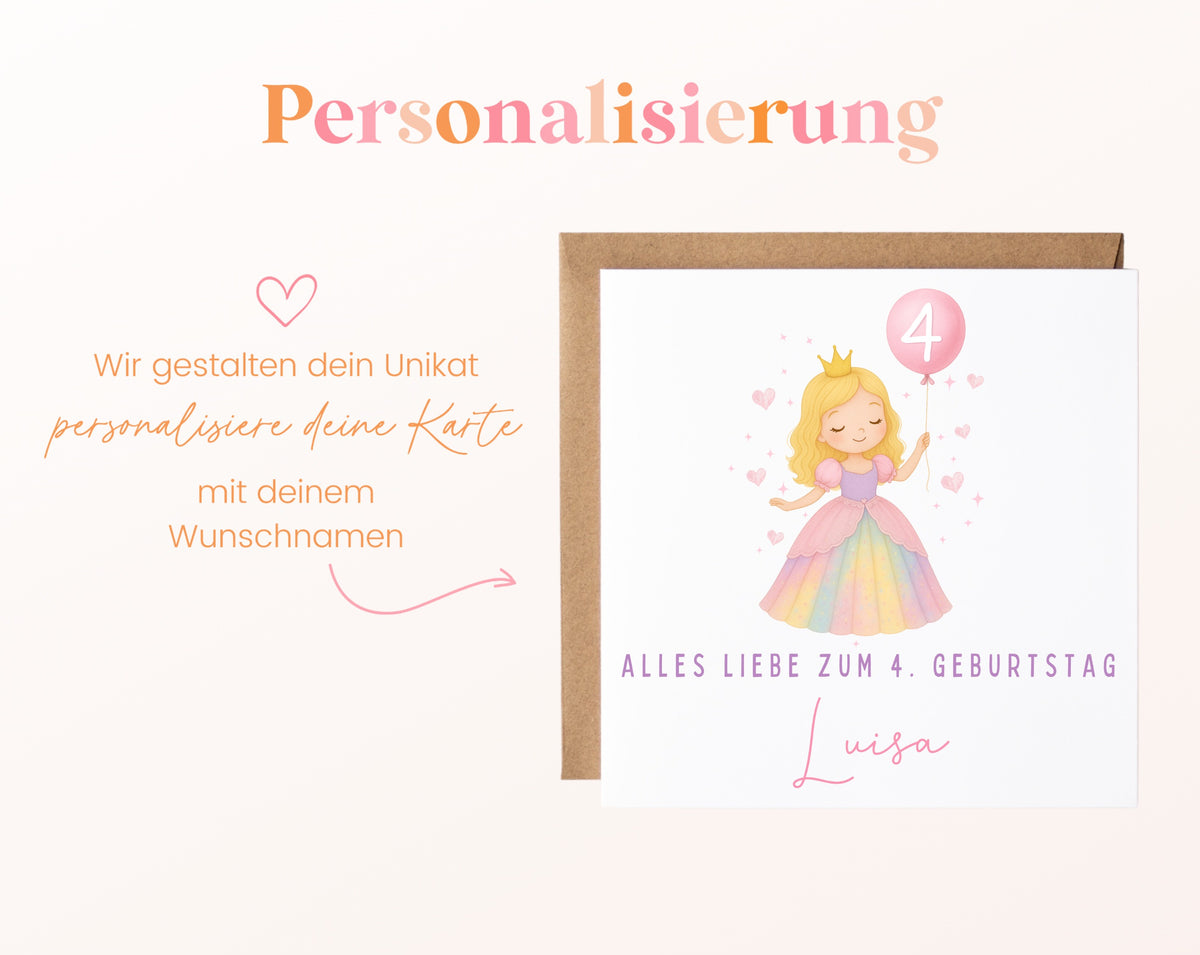 Kindergeburtstagskarte Prinzessin mit Wunschname personalisierbar