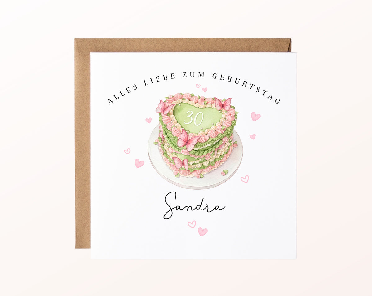Personalisierte Geburtstagskarte – Kuchen zum 30. Geburtstag – Kartenvorschau