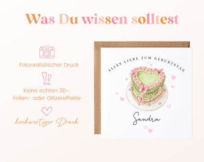 Personalisierte Geburtstagskarte – Kuchen zum 30. Geburtstag – Maße und Produktinformationen