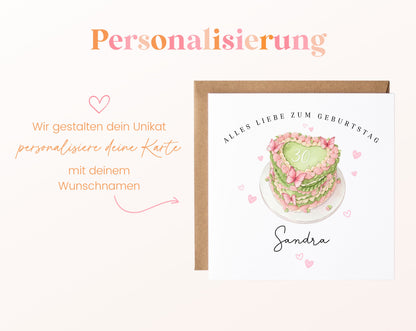 Personalisierte Geburtstagskarte – Kuchen zum 30. Geburtstag – Maße und Produktinformationen
