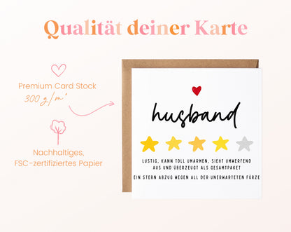 Personalisierte Geburtstagskarte – Husband – Lustige Sternebewertung – Maße und Produktinformationen